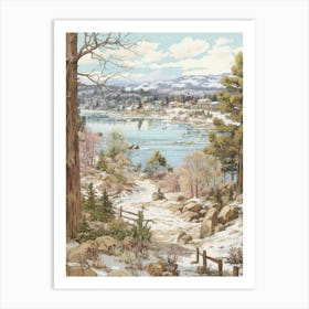Vintage Winter Illustration Big Bear Lake California 2 Art Print