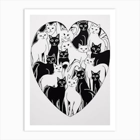 Heart Cat Line Drawing Art Print