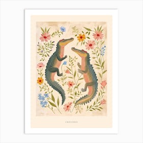 Folksy Floral Animal Drawing Crocodile 2 Poster Art Print