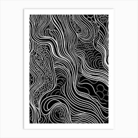 Wavy Sketch In Black And White Line Art 11 Art Print