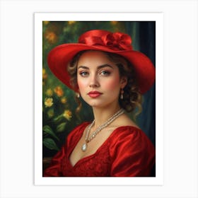 Portrait Of A Woman In Red Hat 1 Art Print