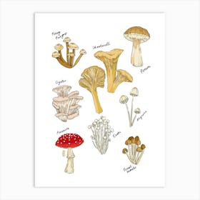 Mushroom Party Brown & Red Art Print