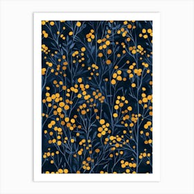 Yellow Flowers On A Blue Background Art Print