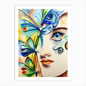 Watercolor Of A Woman'S Face Art Print