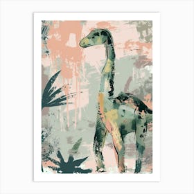 Dinosaur & Leaves Pastel Painting Art Print