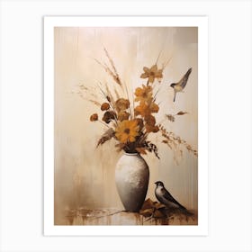 Bird Of Paradise, Autumn Fall Flowers Sitting In A White Vase, Farmhouse Style 2 Art Print
