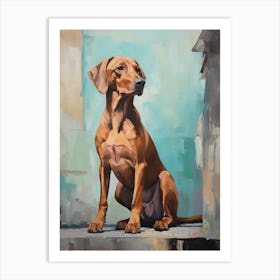 Rhodesian Ridgeback Dog, Painting In Light Teal And Brown 2 Art Print