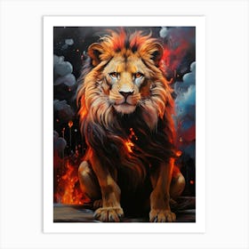 Lion On Fire painting 1 Art Print