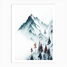 Mountain And Forest In Minimalist Watercolor Vertical Composition 81 Art Print