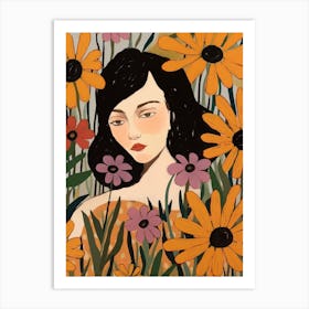 Woman With Autumnal Flowers Black Eyed Susan 1 Art Print