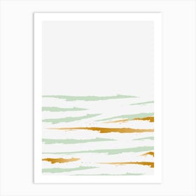 Gold Green Stripes II Art Print