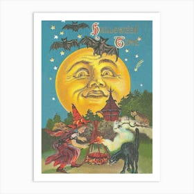 Halloween Time, Witch crafting Under A Big Yellow Moon Art Print