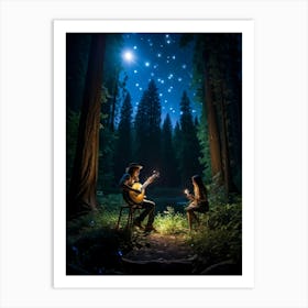 Banjo Mid Floating Aglow With Ethereal Luminescence Amidst An Enchanted Forest Twisted Ancient Art Print