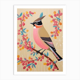 Pink Scandi Cedar Waxwing 2 Art Print