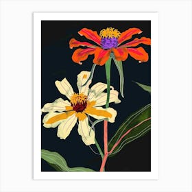 Neon Flowers On Black Zinnia 2 Art Print