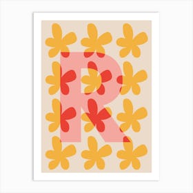 Alphabet Flower Letter R Print - Pink, Yellow, Red Art Print