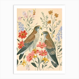 Folksy Floral Animal Drawing Falcon 3 Art Print