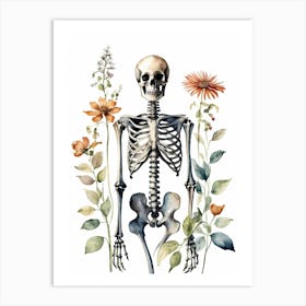Floral Skeleton Watercolor Painting (27) Art Print