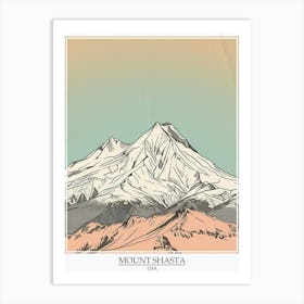 Mount Shasta Usa Color Line Drawing 2 Poster Art Print