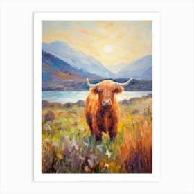Brushstroke Impressionism Style Painting Of A Highland Cow In The Scottish Valley 3 Art Print