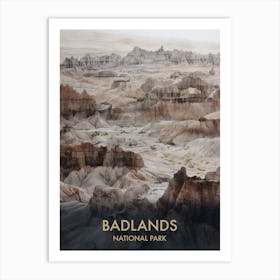 Badlands National Park Watercolour Vintage Travel Poster 4 Art Print