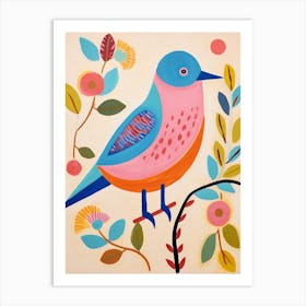 Pink Scandi Bluebird 1 Art Print