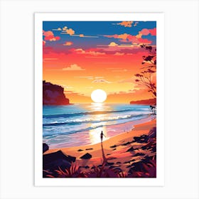 Long Reef Beach Australia At Sunset, Vibrant Painting 4 Art Print