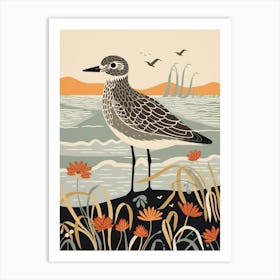 Vintage Bird Linocut Grey Plover 2 Art Print