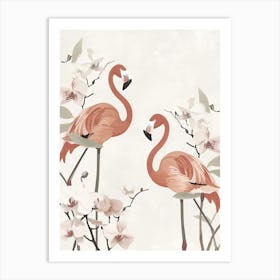 Jamess Flamingo And Orchids Minimalist Illustration 1 Art Print