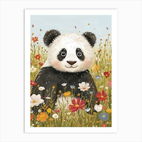 Giant Panda Cub In A Field Of Flowers Storybook Illustration 1 Art Print
