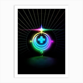 Neon Geometric Glyph in Candy Blue and Pink with Rainbow Sparkle on Black n.0479 Art Print