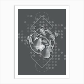 Vintage Wild European Pear Botanical with Line Motif and Dot Pattern in Ghost Gray n.0375 Art Print