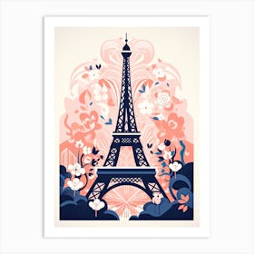 Eiffel Tower   Paris, France   Cute Botanical Illustration Travel 3 Art Print