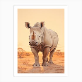 Vintage Illustration Of A Rhino Walking Through The Desert 1 Art Print