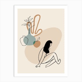 Woman Sitting On The Floor. Boho woman — boho poster, boho wall art 1 Art Print