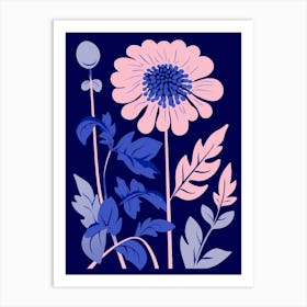 Blue Flower Illustration Chrysanthemum 3 Art Print