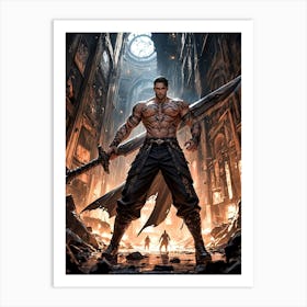 Barbarian Warrior with Sword Painting #6 Art Print