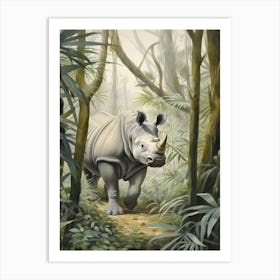 Rhino In The Trees Realistic Illustration 3 Art Print