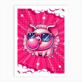 Pink Pig In Sunglasses Art Print