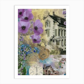 Purple Flowers Scrapbook Collage Cottage 3 Art Print