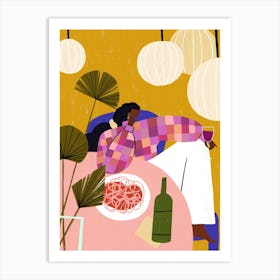 Spaghetti And Wine Orange & Pink Art Print