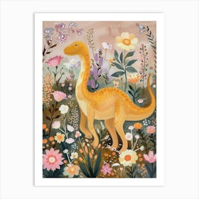 Dinosaur In The Floral Garden 3 Art Print