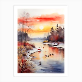 Ducks In The Water . 1 Art Print