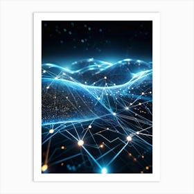 Cybernetic Abstract Concept Art Featuring A Network Of Luminous Dots And Waves Polygons And Streams (3) Art Print