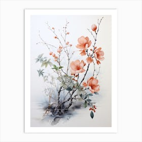 Cherry Tree, Japanese Brush Painting, Ukiyo E, Minimal 4 Art Print