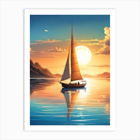 Sailboat At Sunset 3 Art Print
