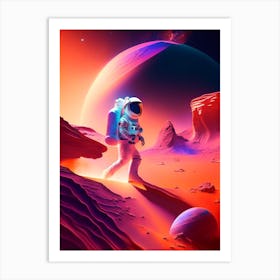 Astronaut Landing On Mars Holographic Illustration Art Print