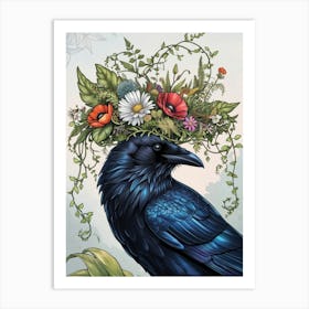 Crow With Flower Crown 4 Art Print