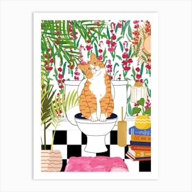 Cat In Toilet Funny Animal Bathroom Art Print