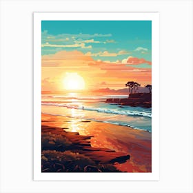 Long Reef Beach Australia At Sunset, Vibrant Painting 2 Art Print